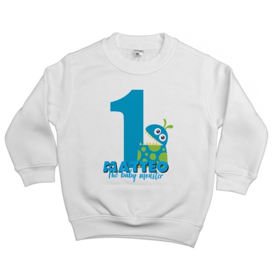 Felpa bambino personalizzata con nome festa a tema monster e co Compleanno