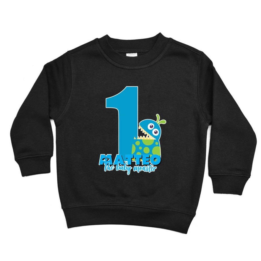 Felpa bambino personalizzata con nome festa a tema monster e co Compleanno