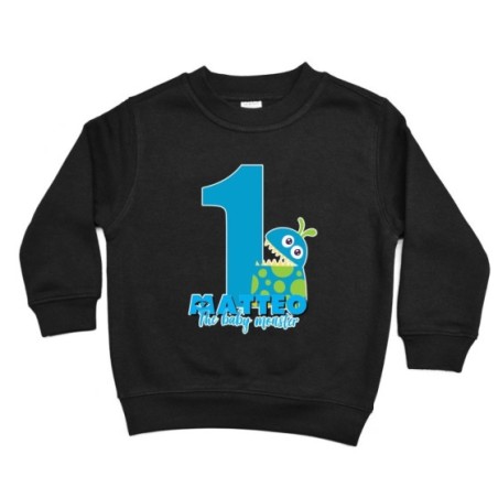 Felpa bambino personalizzata con nome festa a tema monster e co Compleanno