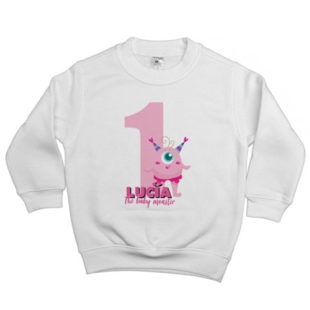 Felpa bambino personalizzata con nome festa a tema monster e co Compleanno