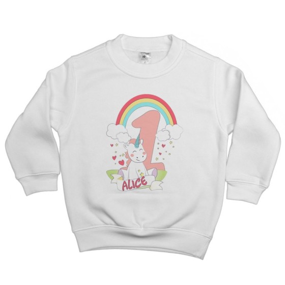 Felpa bambino personalizzata con nome festa a tema unicorno Compleanno