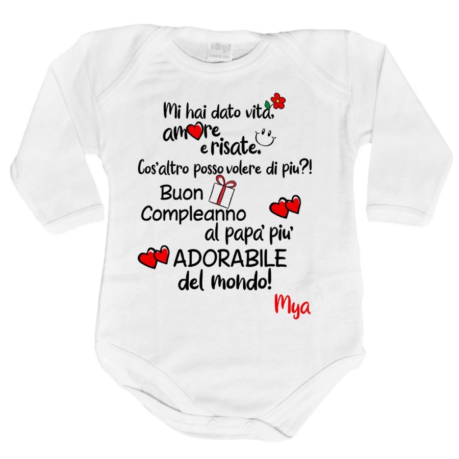 Body neonato personalizzato con nome buon compleanno al papà più adorabile del mondo Per il papà