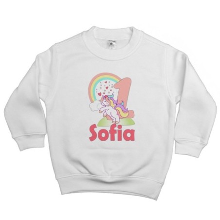 Felpa bambino personalizzata con nome festa a tema unicorno e arcobaleno Compleanno