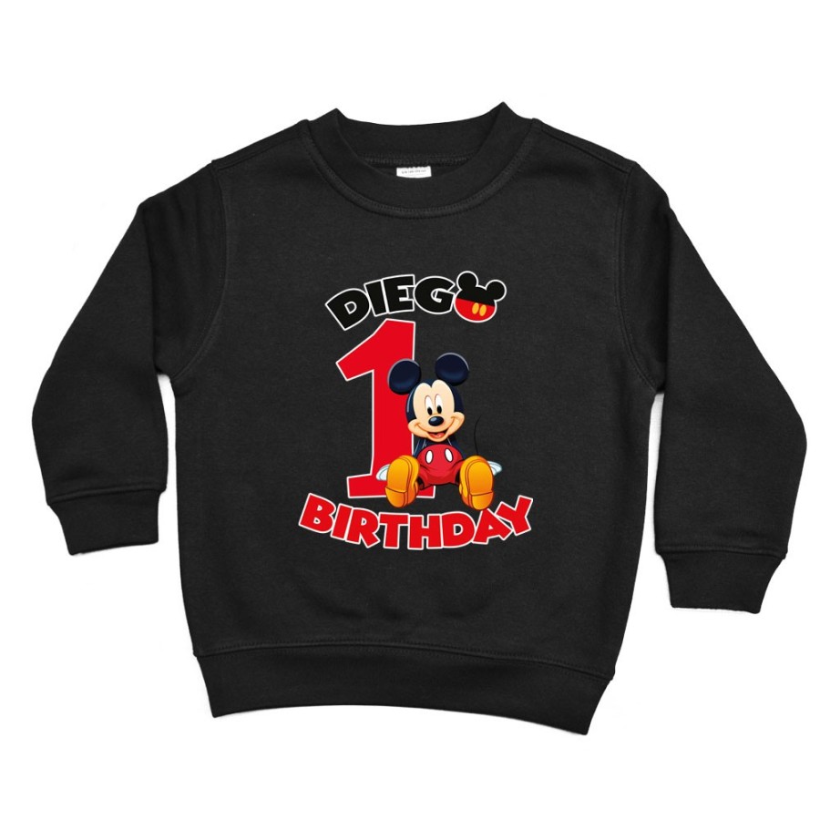 Felpa bambino personalizzata con nome festa a tema topolino seduto Compleanno