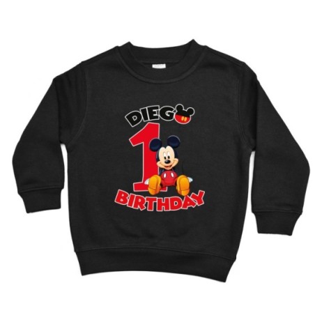 Felpa bambino personalizzata con nome festa a tema topolino seduto Compleanno