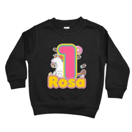 Felpa bambino personalizzata con nome festa a tema unicorno con dolciumi Compleanno