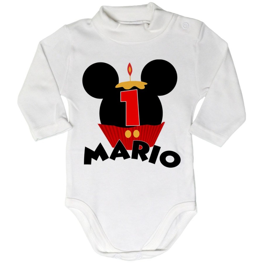 Body lupetto neonato personalizzato con nome festa a tema topolino cupcake Compleanno