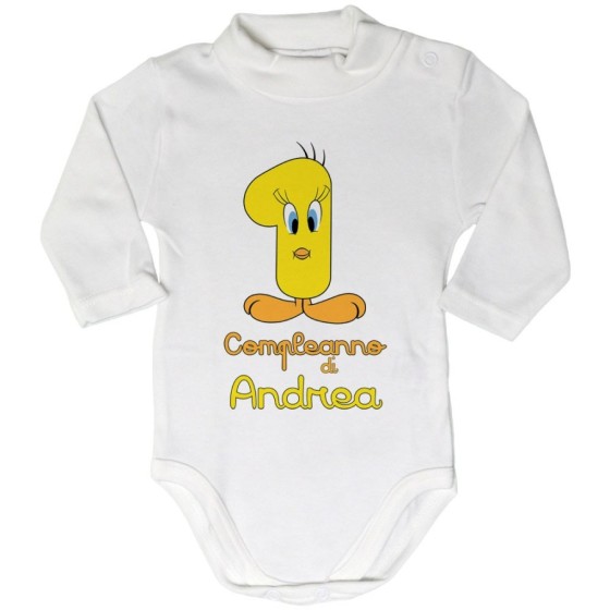Body lupetto neonato personalizzato con nome festa a tema titti Compleanno