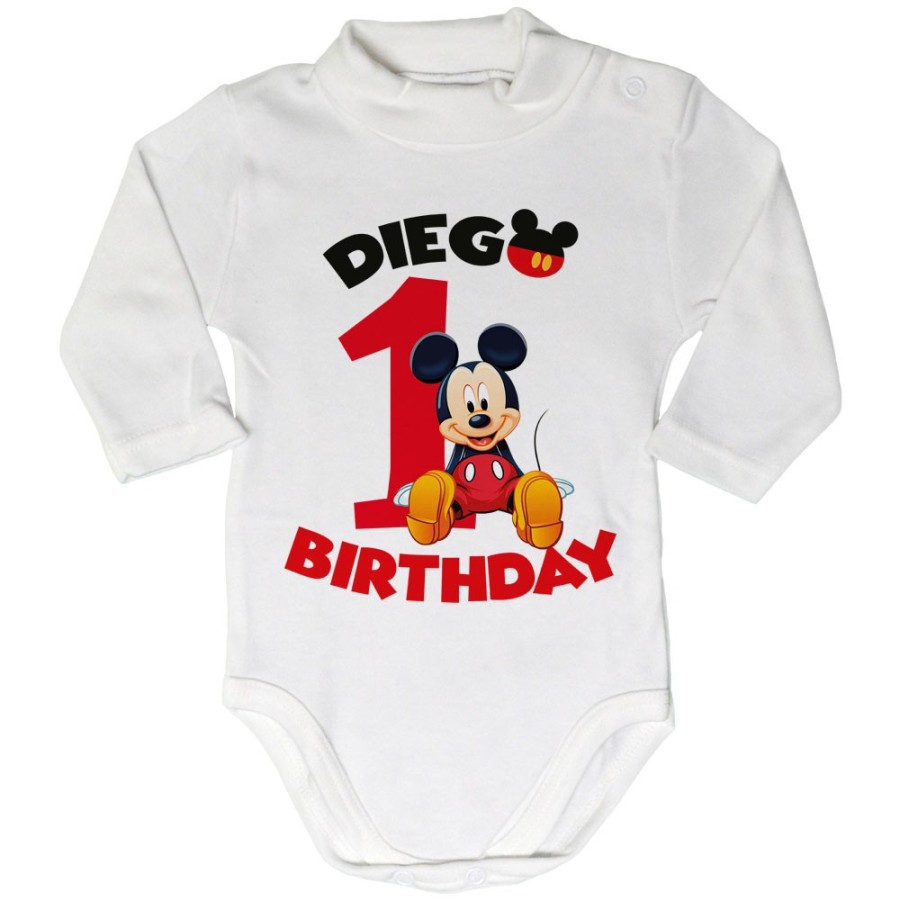 Body lupetto neonato personalizzato con nome festa a tema topolino seduto Compleanno