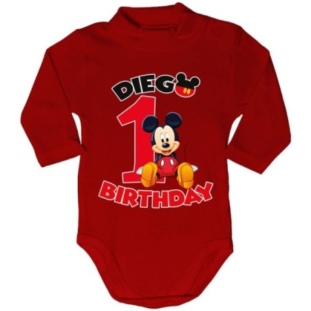 Body lupetto neonato personalizzato con nome festa a tema topolino seduto Compleanno