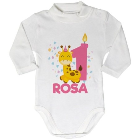 Body lupetto neonato personalizzato con nome festa a tema giraffa e coriandoli Compleanno