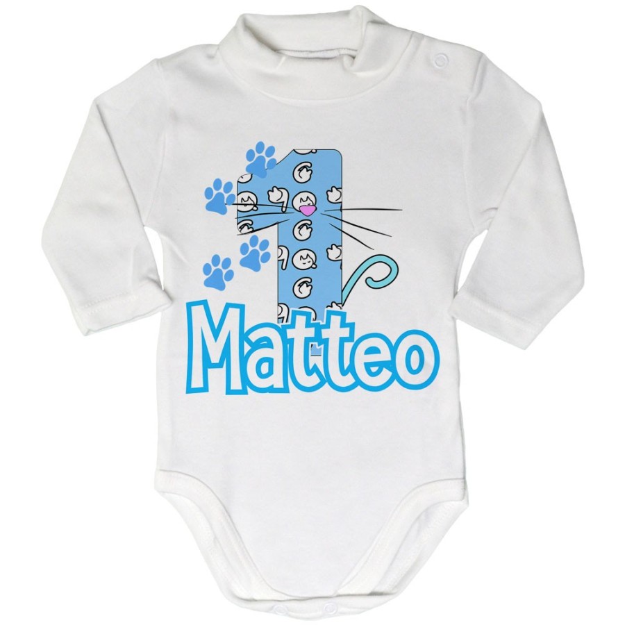 Body lupetto neonato personalizzato con nome festa a tema gattini Compleanno