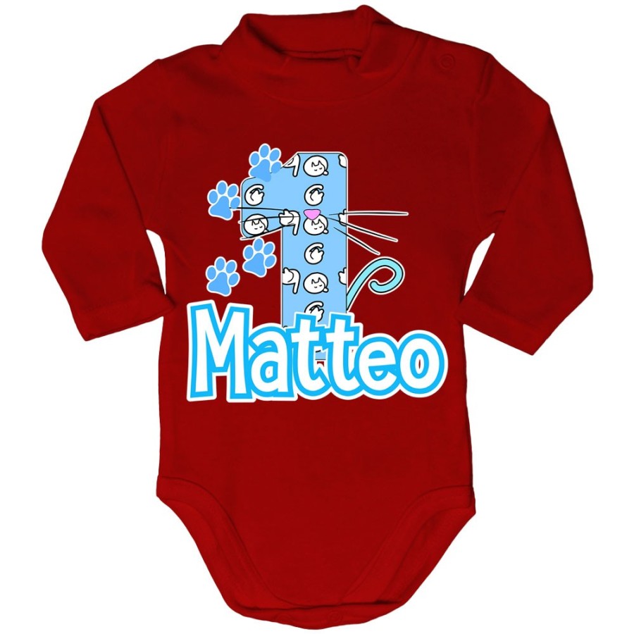 Body lupetto neonato personalizzato con nome festa a tema gattini Compleanno