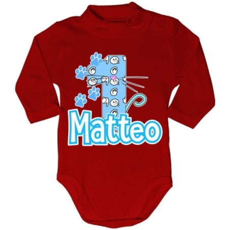 Body lupetto neonato personalizzato con nome festa a tema gattini Compleanno