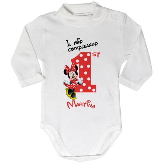 Body lupetto neonato personalizzato con nome festa a tema minnie con pois Compleanno