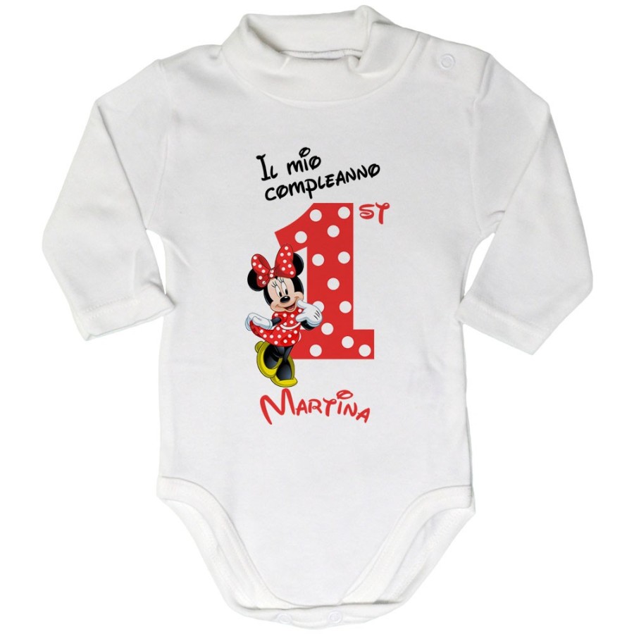 Body lupetto neonato personalizzato con nome festa a tema minnie con pois Compleanno