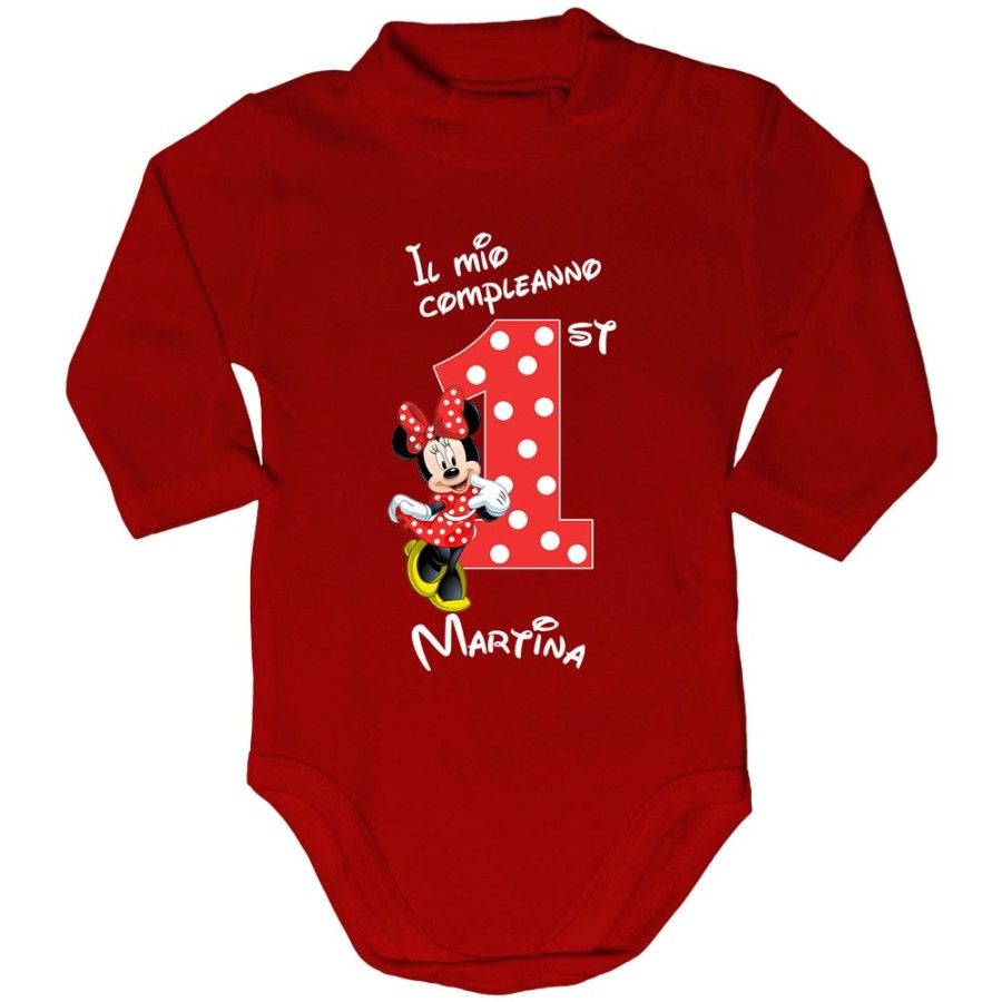 Body lupetto neonato personalizzato con nome festa a tema minnie con pois Compleanno