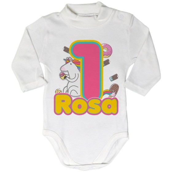 Body lupetto neonato personalizzato con nome festa a tema unicorno con dolciumi Compleanno