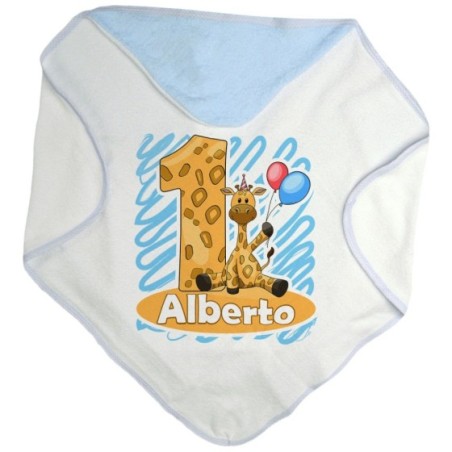 Accappatoio neonato personalizzato con nome festa a tema giraffa con palloncini Compleanno