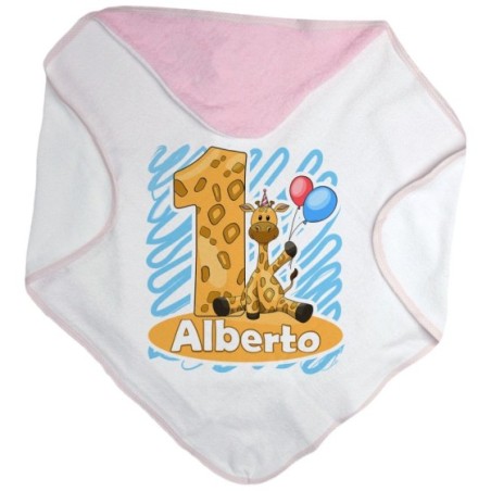 Accappatoio neonato personalizzato con nome festa a tema giraffa con palloncini Compleanno