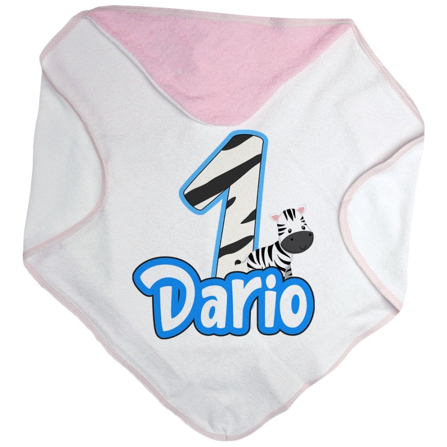 Accappatoio neonato personalizzato con nome festa a tema zebra Compleanno