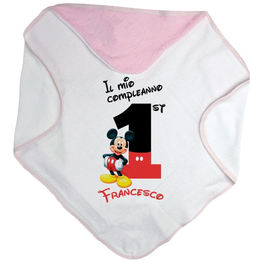 Accappatoio neonato personalizzato con nome festa a tema topolino Compleanno