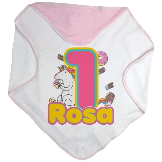 Accappatoio neonato personalizzato con nome festa a tema unicorno con dolciumi Compleanno