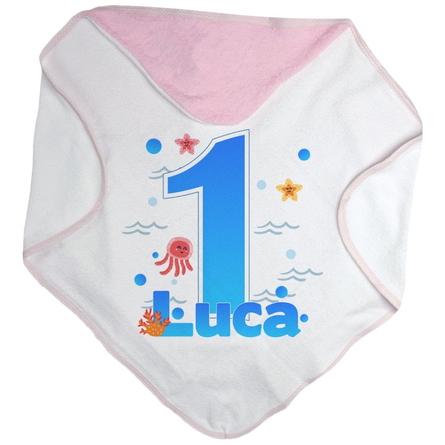 Accappatoio neonato personalizzato con nome festa a tema oceano Compleanno