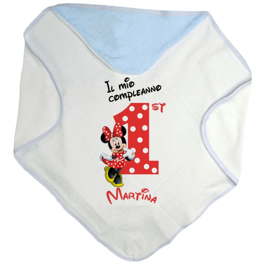 Accappatoio neonato personalizzato con nome festa a tema minnie con pois Compleanno