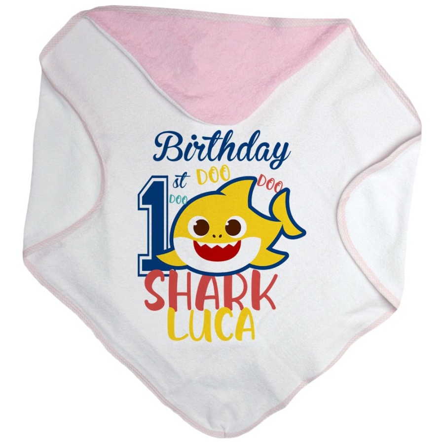 Accappatoio neonato personalizzato con nome festa a tema piccolo squaletto Compleanno
