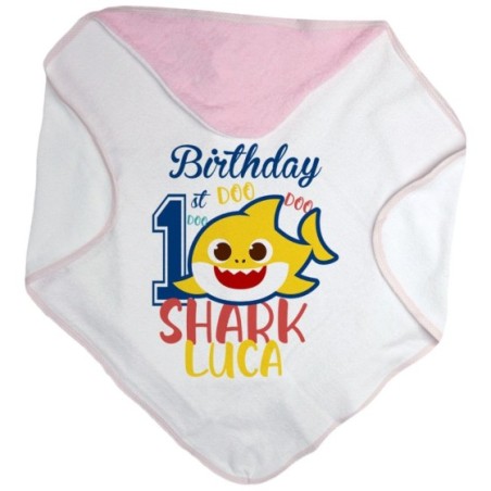 Accappatoio neonato personalizzato con nome festa a tema piccolo squaletto Compleanno