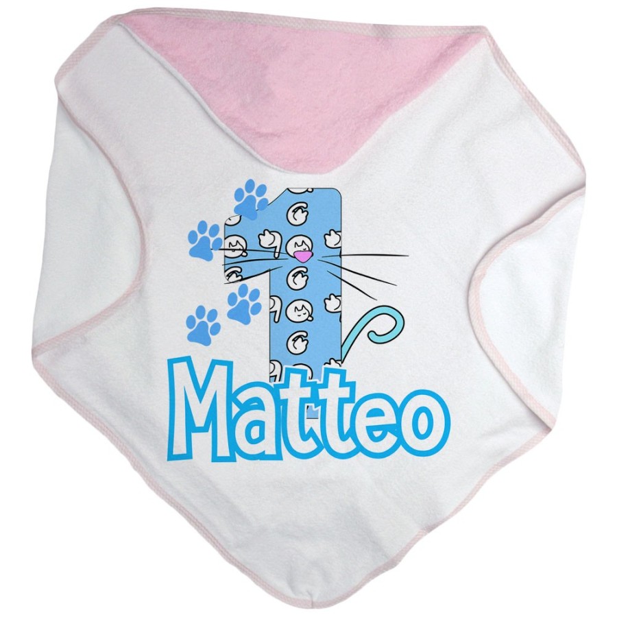 Accappatoio neonato personalizzato con nome festa a tema gattini Compleanno