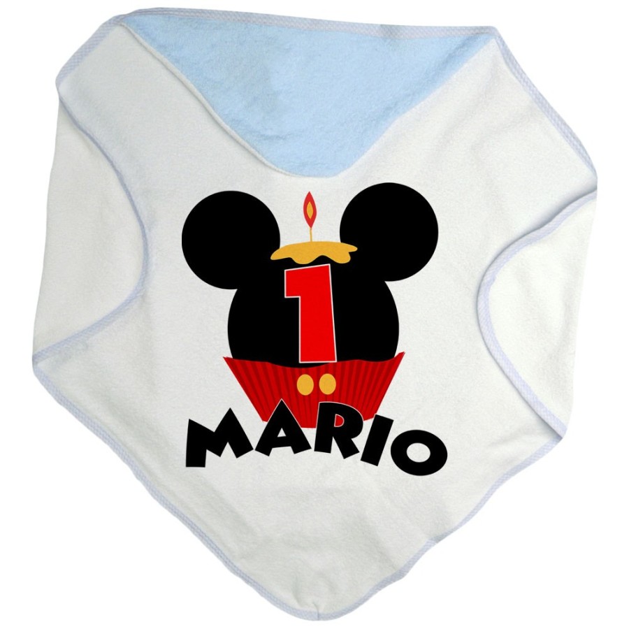 Accappatoio neonato personalizzato con nome festa a tema topolino cupcake Compleanno