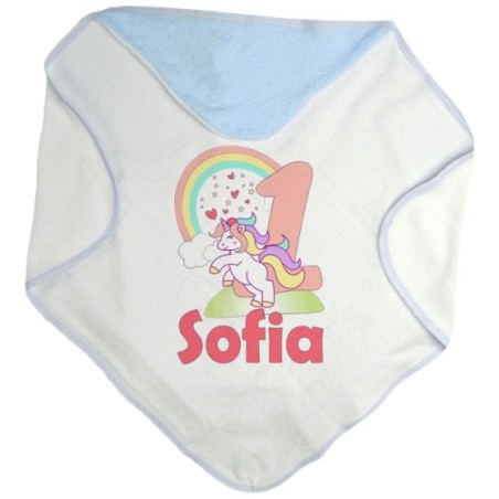 Accappatoio neonato personalizzato con nome festa a tema unicorno e arcobaleno Compleanno