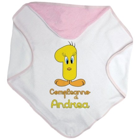 Accappatoio neonato personalizzato con nome festa a tema titti Compleanno