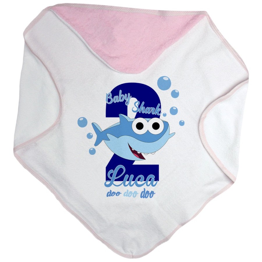 Accappatoio neonato personalizzato con nome festa a tema baby shark Compleanno