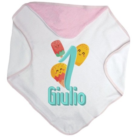Accappatoio neonato personalizzato con nome festa a tema gelato Compleanno