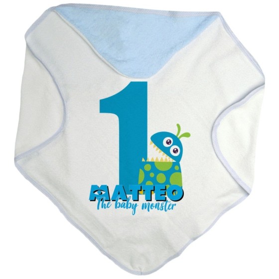 Accappatoio neonato personalizzato con nome festa a tema monster e co Compleanno