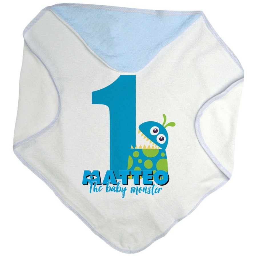 Accappatoio neonato personalizzato con nome festa a tema monster e co Compleanno