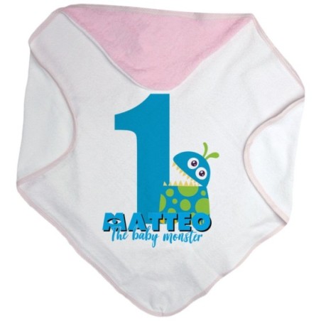 Accappatoio neonato personalizzato con nome festa a tema monster e co Compleanno