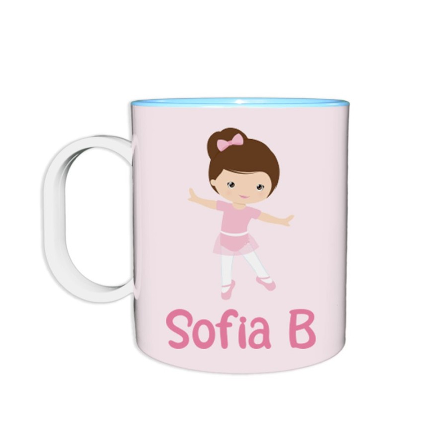 Tazza in plastica personalizzata con nome ballerina castana Danza