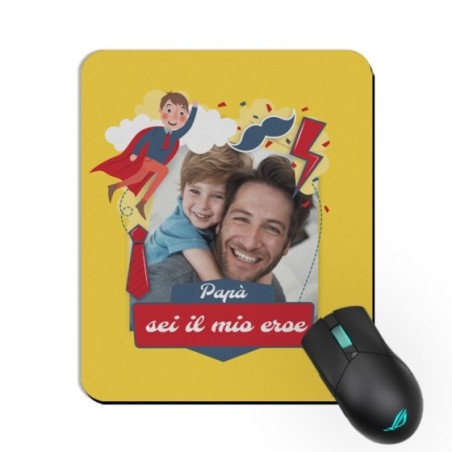 Tappetino mouse personalizzato con foto papà sei il mio eroe