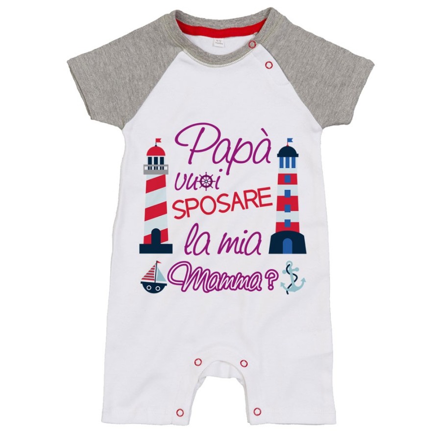 Pagliaccetto neonato papà vuoi sposare la mia mamma con barche e fari Per il papà