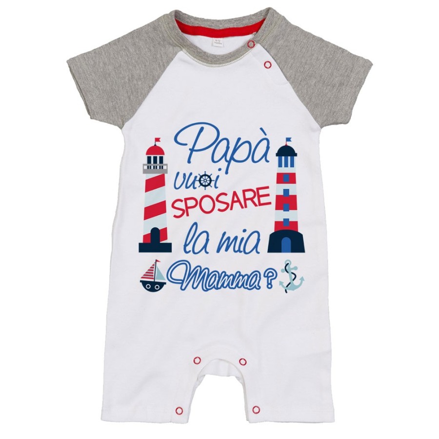 Pagliaccetto neonato papà vuoi sposare la mia mamma con barche e fari Per il papà
