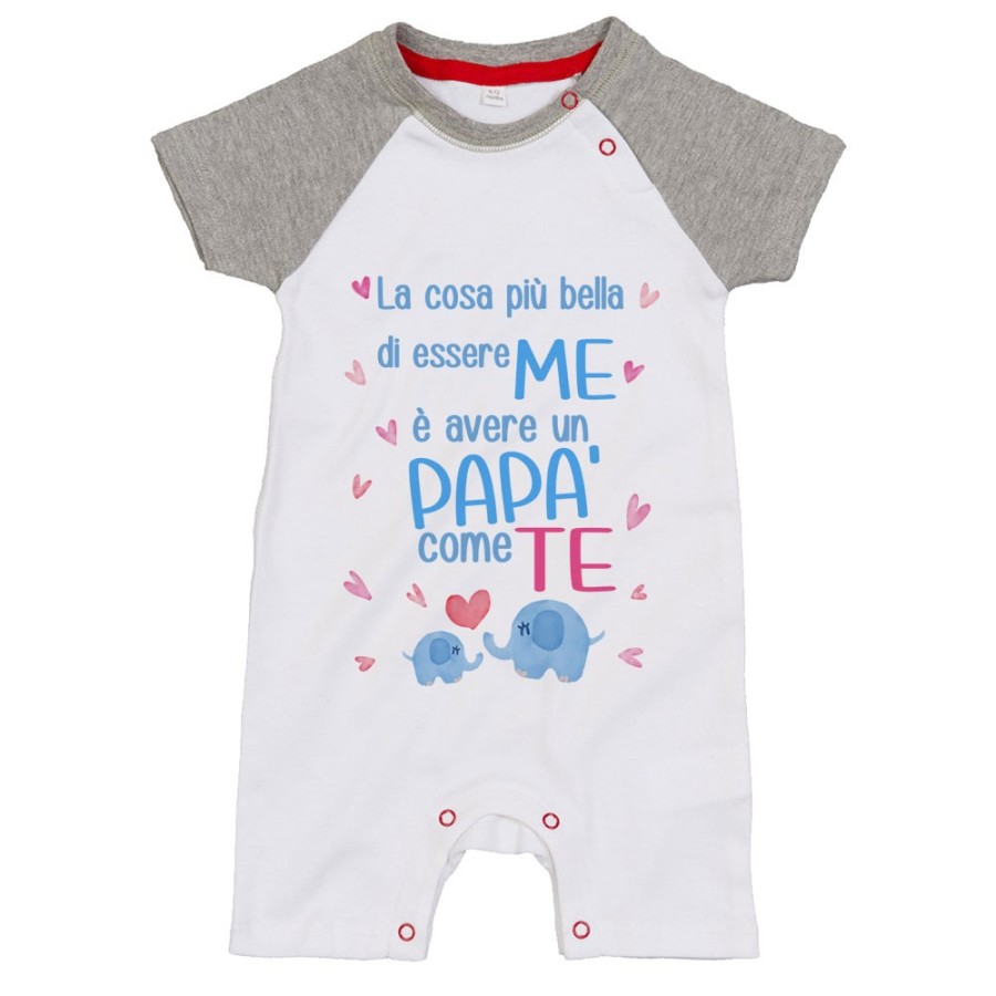 Pagliaccetto neonato la cosa più bella di essere me è avere un papà come te con elefantini Per il papà