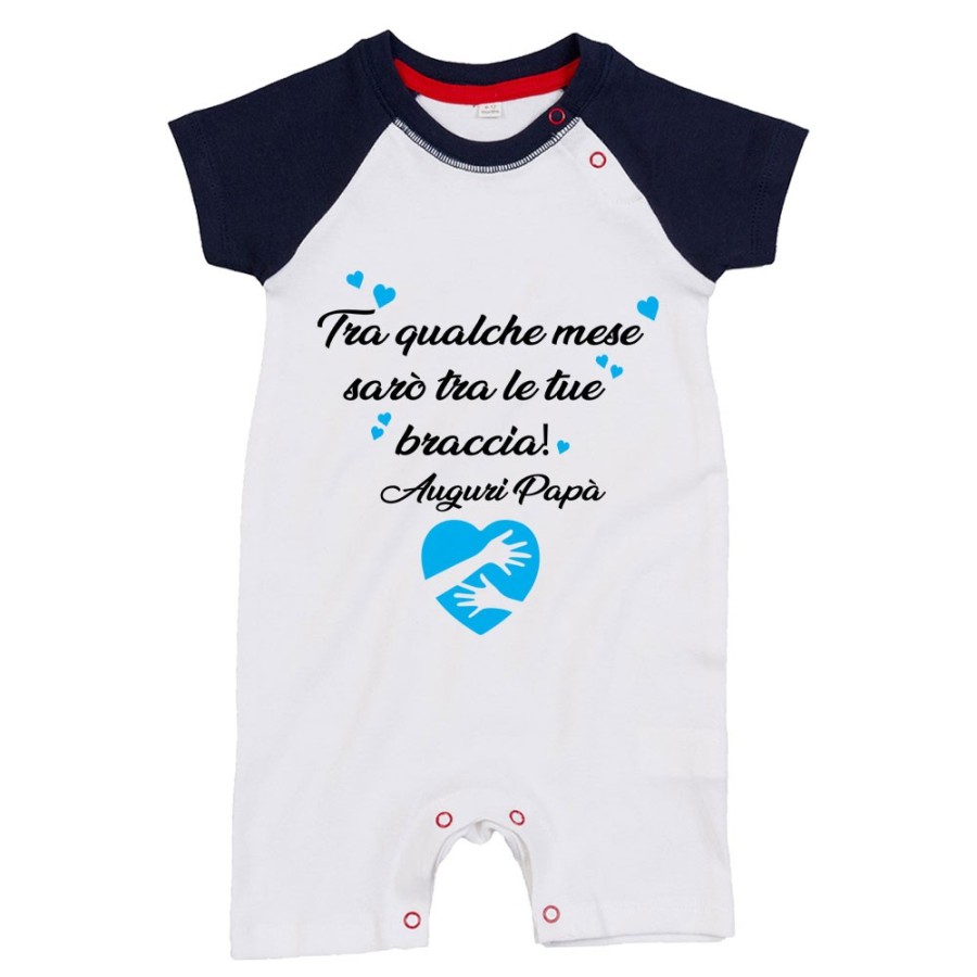 Pagliaccetto neonato tra qualche mese sarò tra le tue braccia auguri papà Per il papà
