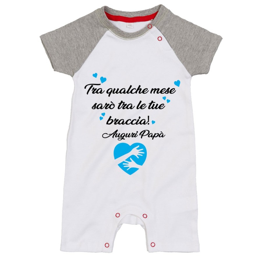 Pagliaccetto neonato tra qualche mese sarò tra le tue braccia auguri papà Per il papà