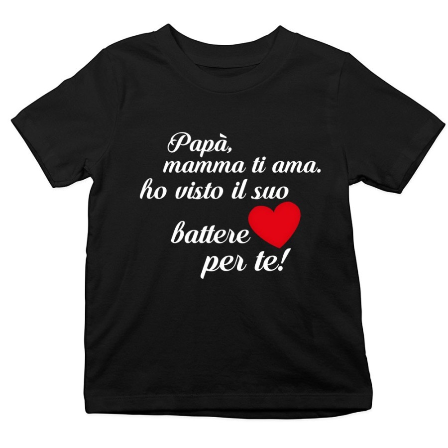 T-shirt bambino papà mamma ti ama ho visto il suo cuore battere per te Per il papà