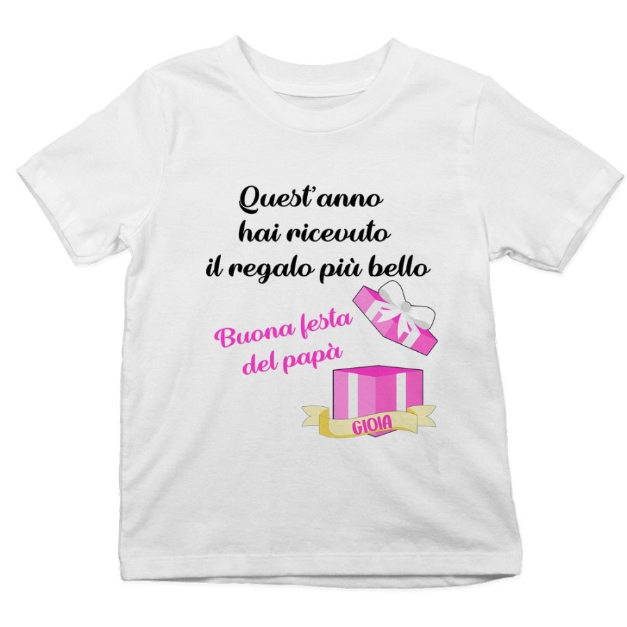T-shirt bambino personalizzata con nome papà quest'anno hai ricevuto il regalo più bello Per il papà