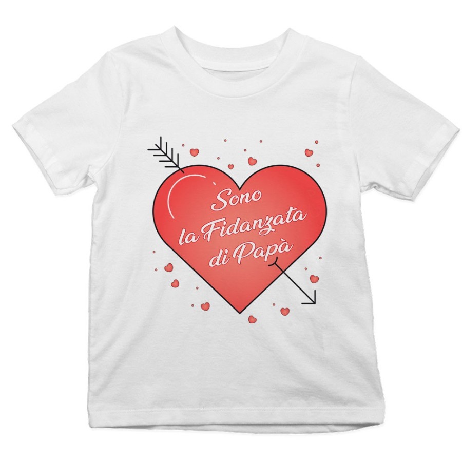 T-shirt bambina sono la fidanzata di papà con cuori Per il papà